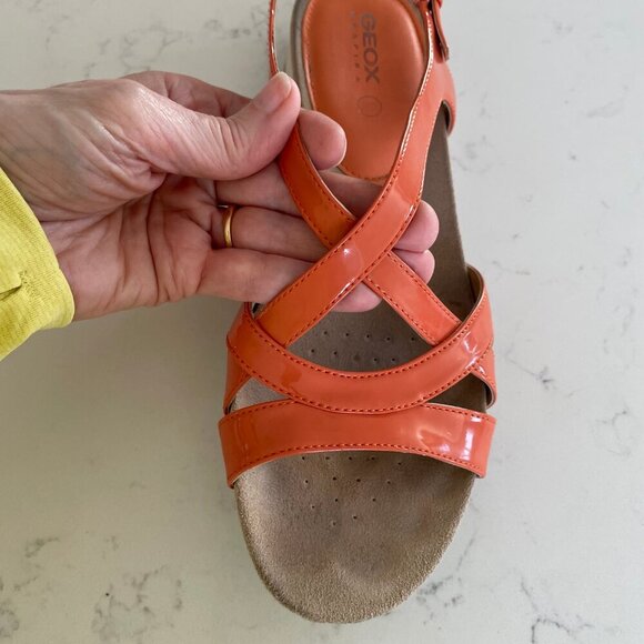 Geox Respira Formosa 1" Wedge Heel Strappy Sandals Buckle Close Lt Orange Sz 10 - Picture 5 of 11